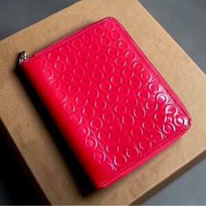 Coach Embossed Red Leather Zip Planner/Wallet/Organizer Clutch & Coach Pen